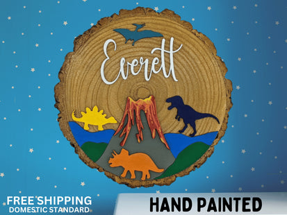 Kids Bedroom Sign, Personalized Child Sign, Mountain or Dinosaur Room Sign, Children's Playroom Name Sign