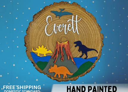 Personalized Kids Wooden Name Sign: Dinosaur or Mountain Decor