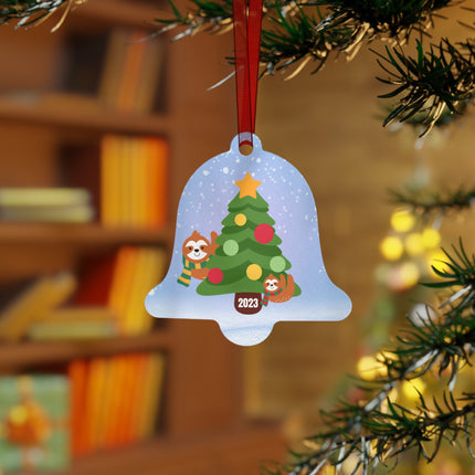 Personalized Sloth Christmas Ornament: Metal Holiday Ornament