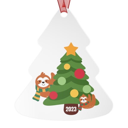 Personalized Sloth Christmas Ornament: Metal Holiday Ornament