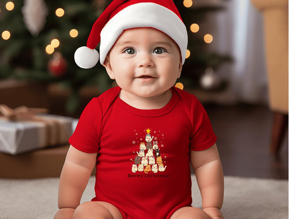 Meowy Christmas Baby Bodysuit: Holiday Cat Lover Gift