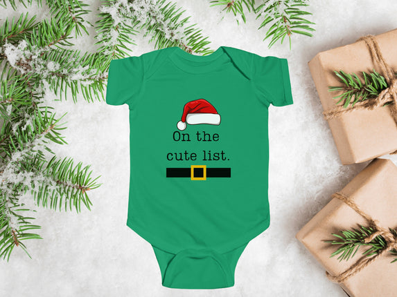 Christmas Infant Bodysuit | Holiday Baby Clothes | Newborn Baby Gift | On the Cute List | My First Christmas | Santa Baby Outfit