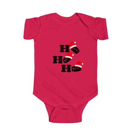 Christmas Infant Bodysuit | Holiday Baby Clothes | Newborn Baby Gift | Ho Ho Ho Hockey Pucks | My First Christmas | Reindeer Baby Outfit