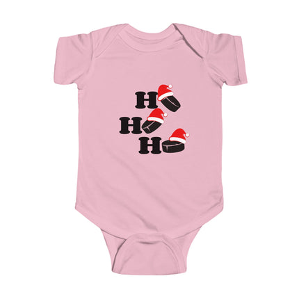 Christmas Infant Bodysuit | Holiday Baby Clothes | Newborn Baby Gift | Ho Ho Ho Hockey Pucks | My First Christmas | Reindeer Baby Outfit