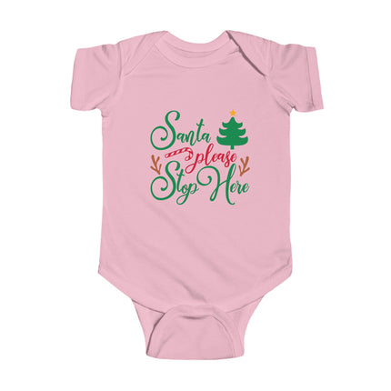 Santa Stop Here Christmas Baby Bodysuit: Holiday Outfit