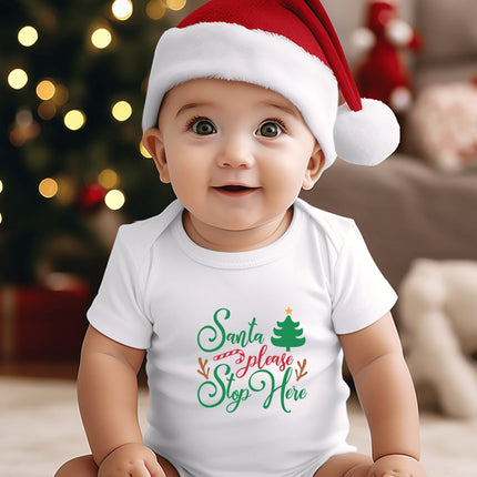 Santa Stop Here Christmas Baby Bodysuit: Holiday Outfit