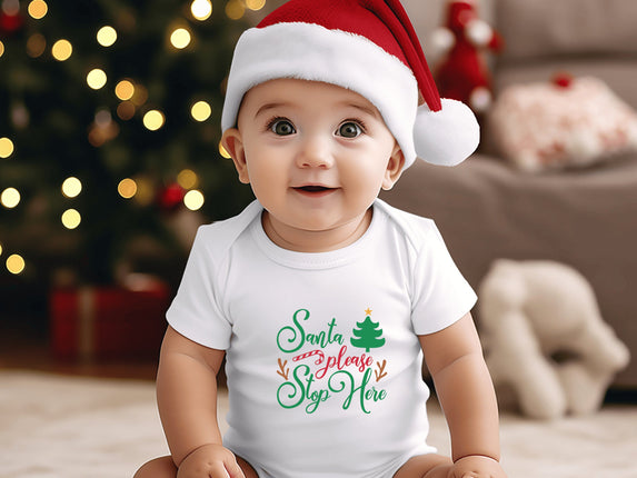Santa Stop Here Christmas Baby Bodysuit: Holiday Outfit