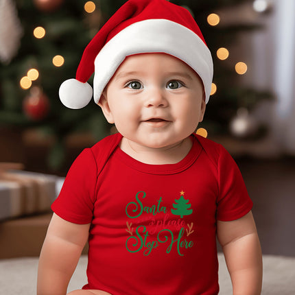 Santa Stop Here Christmas Baby Bodysuit: Holiday Outfit
