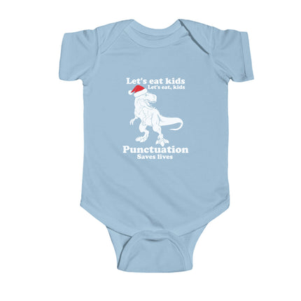 Christmas Dinosaur Baby Bodysuit: Holiday Outfit, Punctuation Saves Lives