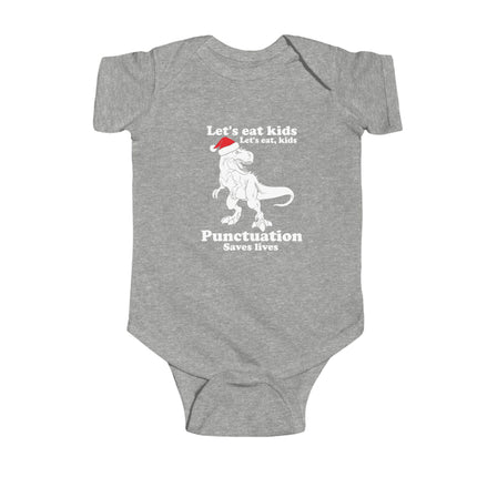 Christmas Dinosaur Baby Bodysuit: Holiday Outfit, Punctuation Saves Lives