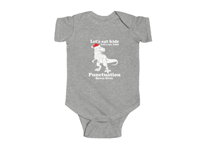 Christmas Dinosaur Baby Bodysuit: Holiday Outfit, Punctuation Saves Lives