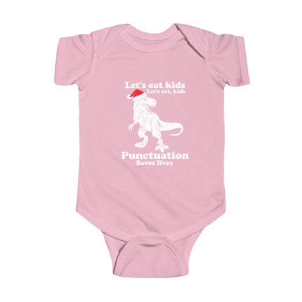 Christmas Dinosaur Baby Bodysuit: Holiday Outfit, Punctuation Saves Lives