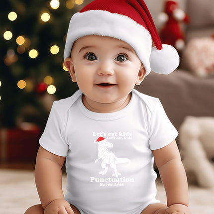 Christmas Dinosaur Baby Bodysuit: Holiday Outfit, Punctuation Saves Lives