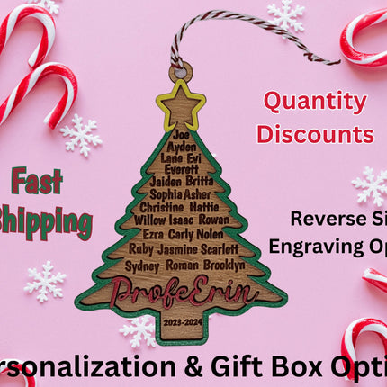 Personalized Teacher Christmas Ornament: Engraved Classroom Gift