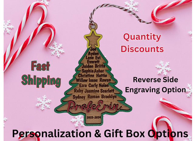 Personalized Teacher Christmas Ornament: Engraved Classroom Gift