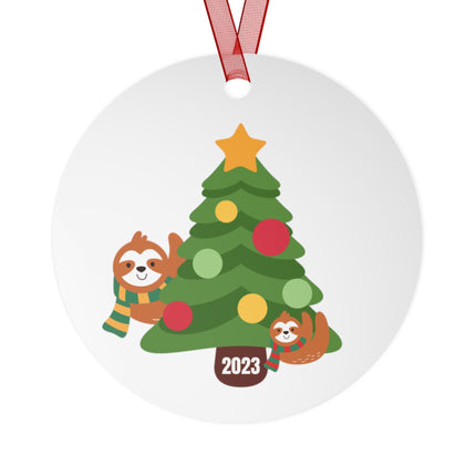 Personalized Sloth Christmas Ornament: Metal Holiday Ornament