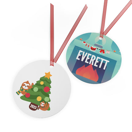 Personalized Sloth Christmas Ornament: Metal Holiday Ornament
