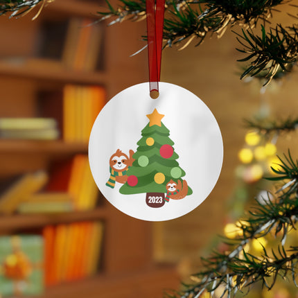 Personalized Sloth Christmas Ornament: Metal Holiday Ornament