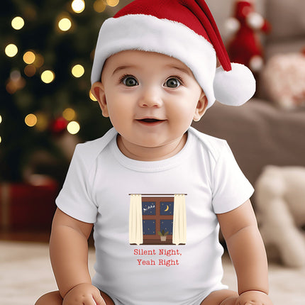 Christmas Infant Bodysuit | Holiday Baby Clothes | Newborn Baby Gift | Silent Night, Yeah Right | My First Christmas | Santa Baby Outfit