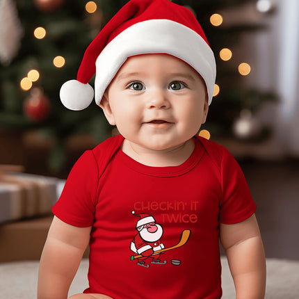 Christmas Baby Bodysuit: Hockey Santa, Holiday Outfit