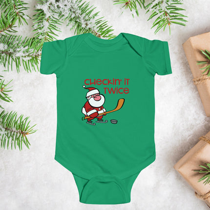 Christmas Baby Bodysuit: Hockey Santa, Holiday Outfit