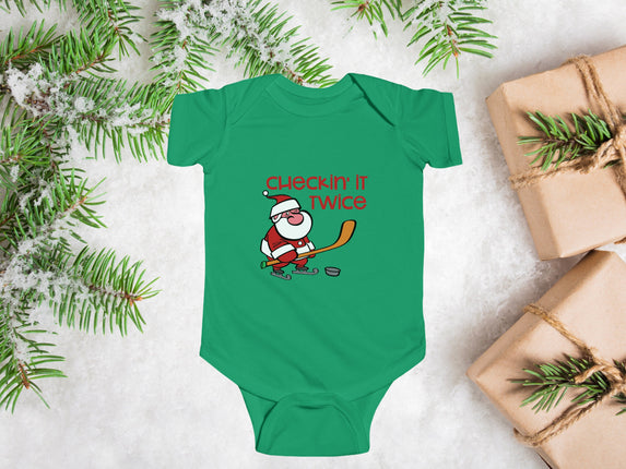 Christmas Baby Bodysuit: Hockey Santa, Holiday Outfit