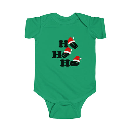 Christmas Infant Bodysuit | Holiday Baby Clothes | Newborn Baby Gift | Ho Ho Ho Hockey Pucks | My First Christmas | Reindeer Baby Outfit