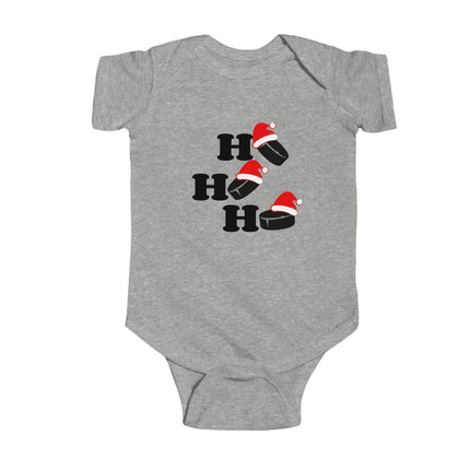 Christmas Infant Bodysuit | Holiday Baby Clothes | Newborn Baby Gift | Ho Ho Ho Hockey Pucks | My First Christmas | Reindeer Baby Outfit