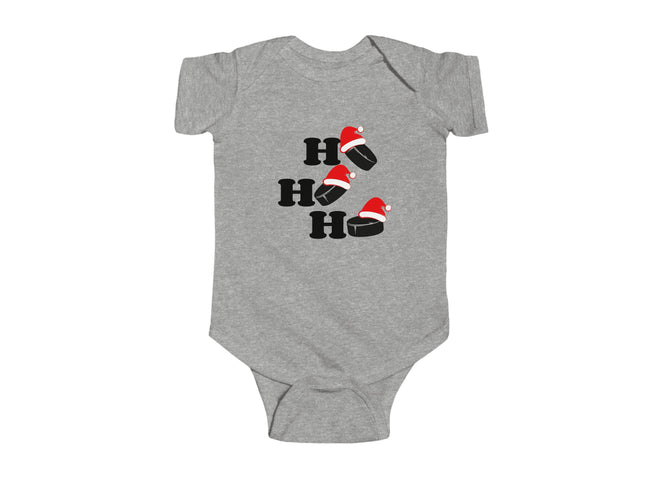Christmas Infant Bodysuit | Holiday Baby Clothes | Newborn Baby Gift | Ho Ho Ho Hockey Pucks | My First Christmas | Reindeer Baby Outfit