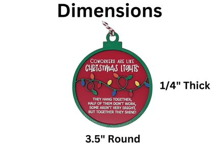 Funny Coworker Christmas Ornament: Hand-Painted Lights, Engraved Message