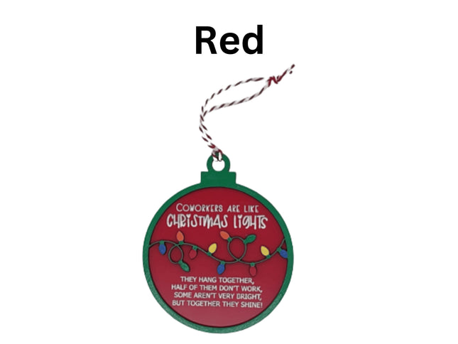 Funny Coworker Christmas Ornament: Hand-Painted Lights, Engraved Message