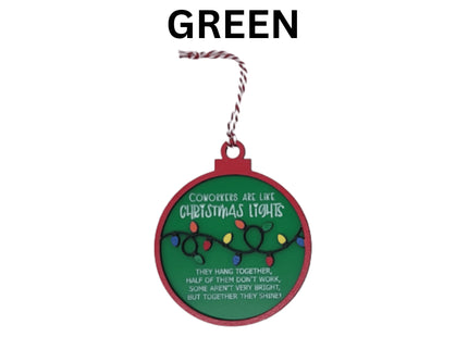 Funny Coworker Christmas Ornament: Hand-Painted Lights, Engraved Message