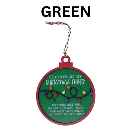 Funny Coworker Christmas Ornament: Hand-Painted Lights, Engraved Message