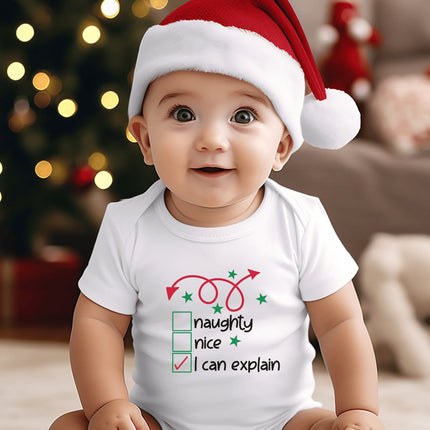 Christmas Infant Bodysuit | Holiday Baby Clothes | Newborn Baby Gift | Naughty Nice I Can Explain | My First Christmas | Santa Baby Outfit