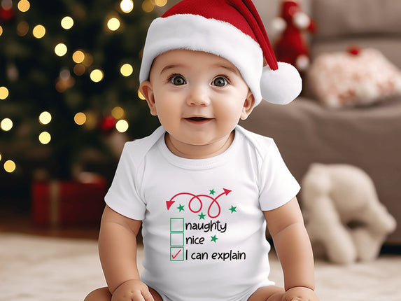 Christmas Infant Bodysuit | Holiday Baby Clothes | Newborn Baby Gift | Naughty Nice I Can Explain | My First Christmas | Santa Baby Outfit
