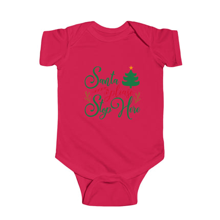 Santa Stop Here Christmas Baby Bodysuit: Holiday Outfit