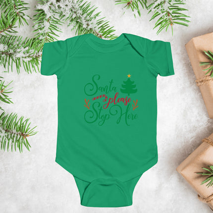 Santa Stop Here Christmas Baby Bodysuit: Holiday Outfit