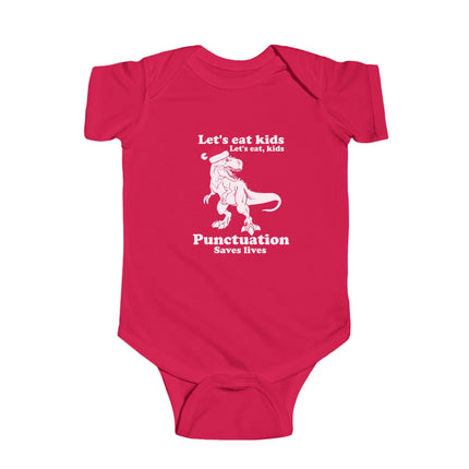 Christmas Dinosaur Baby Bodysuit: Holiday Outfit, Punctuation Saves Lives