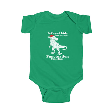 Christmas Dinosaur Baby Bodysuit: Holiday Outfit, Punctuation Saves Lives