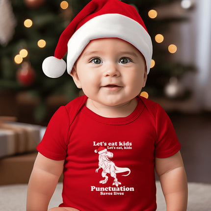 Christmas Dinosaur Baby Bodysuit: Holiday Outfit, Punctuation Saves Lives