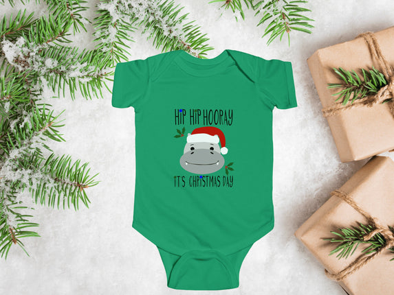 Hippo Christmas Baby Bodysuit: Holiday Outfit, First Christmas