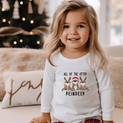 Festive Otter Reindeer Toddler Christmas Shirt: Holiday Long Sleeve Tee