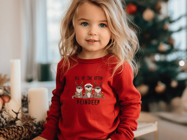 Otter Reindeer Toddler Long Sleeve Tee: Kids Christmas Shirt