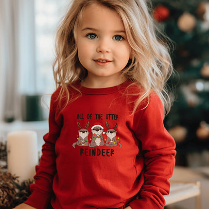 Festive Otter Reindeer Toddler Christmas Shirt: Holiday Long Sleeve Tee