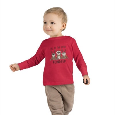 Otter Reindeer Toddler Long Sleeve Tee: Kids Christmas Shirt