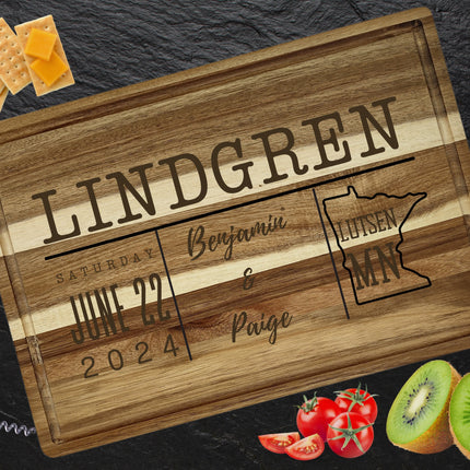 Personalized Cutting Board | Wedding Names and Location Charcuterie Board