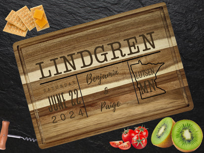 Personalized Cutting Board | Wedding Names and Location Charcuterie Board