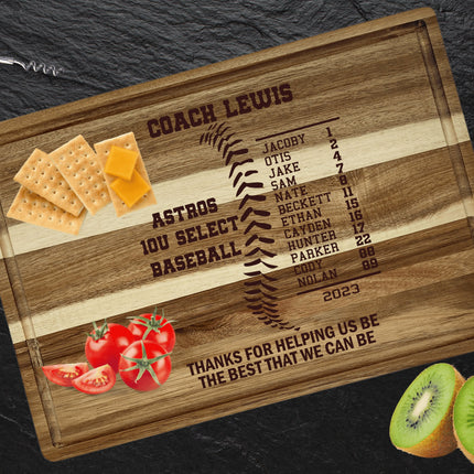 Personalized Acacia Wood Cutting Board: Baseball/Softball Coach Gift