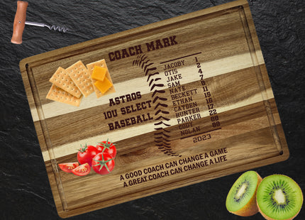 Personalized Acacia Wood Cutting Board: Baseball/Softball Coach Gift