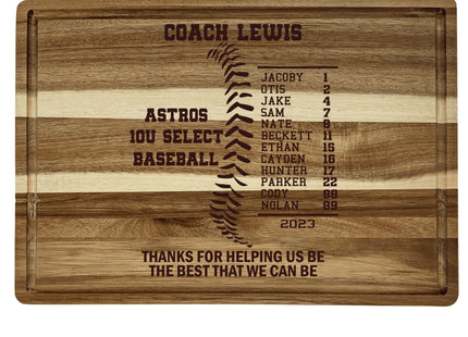 Personalized Acacia Wood Cutting Board: Baseball/Softball Coach Gift